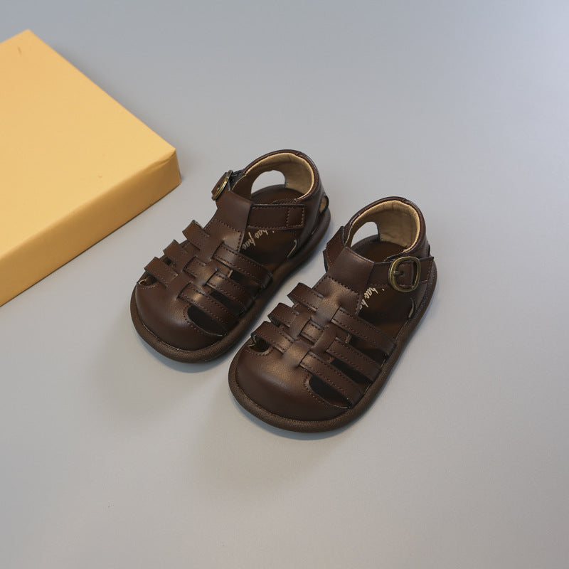 Girls' Closed Toe Children's Shoes Toddler Shoes Woven Hollowed Roman Shoes