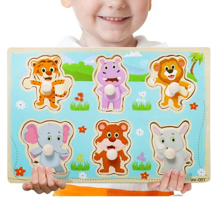 Baby Toys Montessori Wooden Puzzle Cartoon Vehicle Marine Animal Puzzle 12 Styles Board Set Educational Wooden Toy Child Gifts
