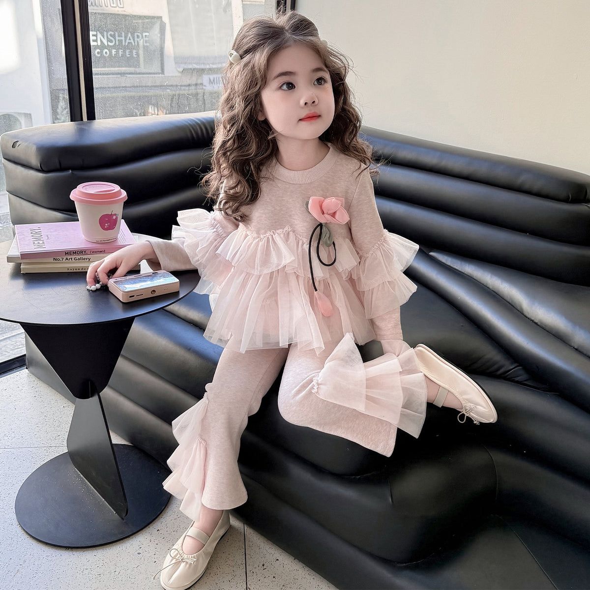 Foreign Trade Girls' Floral Mesh Flared Pants Two-Piece Set 2026 Spring New Korean Style Trendy Outfit Wholesale Children's Clothing