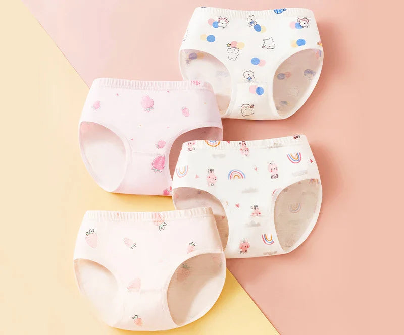 4Pcs Girls Cotton Panties Kid Breathable Soft Pretty Cartoon Briefs Young Children Underwears Toddler Antibacterial Knickers