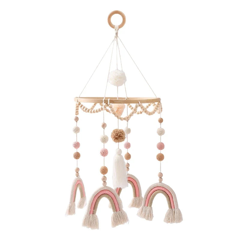 Baby Wooden Bed Bell Cartoon Rabbit Mobile Hanging Rattles Toy Hanger Crib Mobile Bed Bell Wood Toy Holder Arm Bracket Kid Gifts