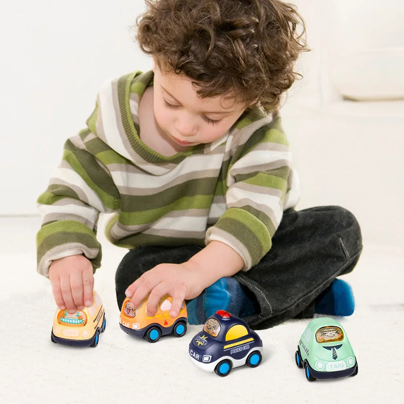 Cartoon Inertia Mini Car Toy Set Ambulance Police Car School Bus Fun Simulated Real Car Model Toys Boy's Birthday Surprise Gifts