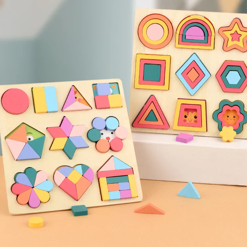 Baby Monterssori Toy Wooden Jigsaw Puzzle Geometric creative jigsaw 3D Puzzle Preschool toys for children's Early Educational