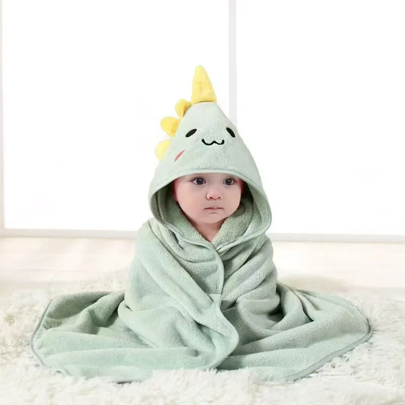 Cartoon Animal Hooded Bath Towel for Kids Coral Fleece Super Absorbent Non Shedding Bathrobe Cape for Toddler Baby