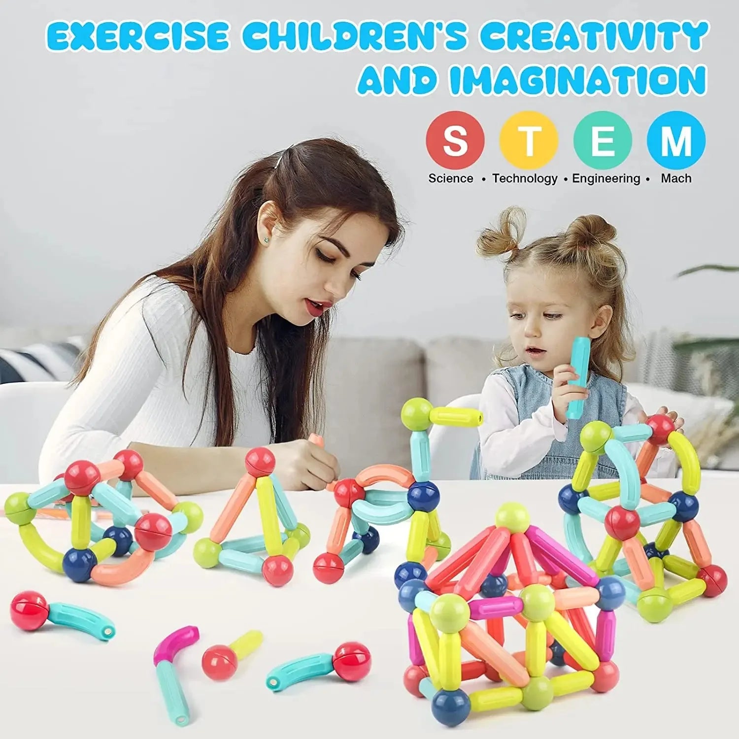 Montessori Educational Toy Magnetic Building Blocks Toy Magnetic Construction Set Magnet Ball Sticks Rod Games For Kids Baby