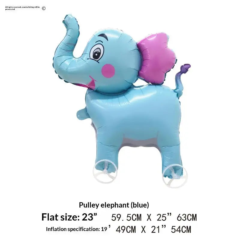4D Cartoon Foil Balloons Elephant Stand Walking Balloon With Wheel For Kids Birthday Party Decoration Baby Shower