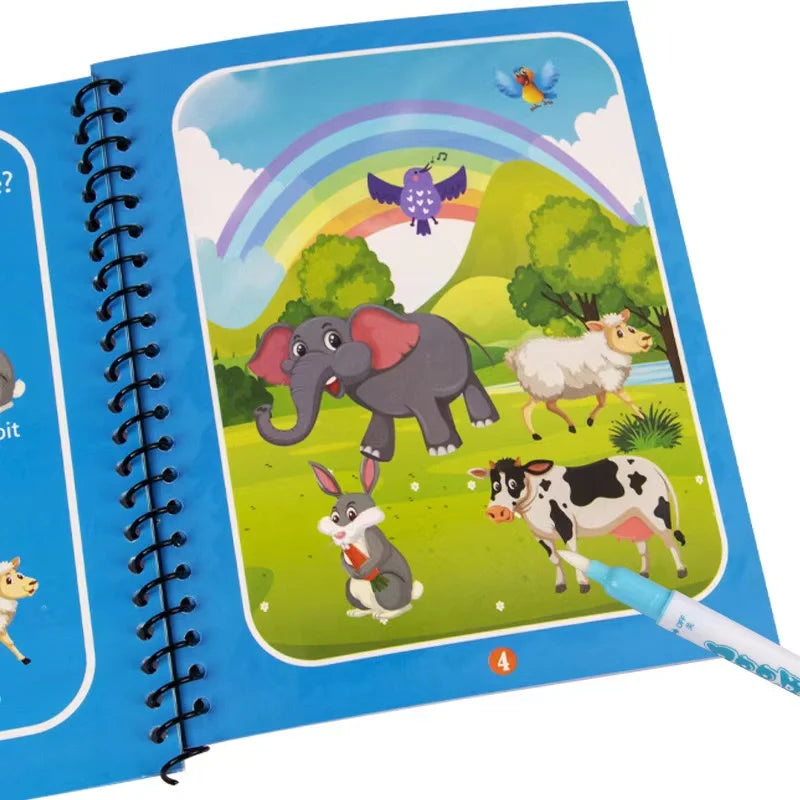 1 Book+1 Pen Reusable Coloring Book Water Painting Book Sensory Early Education Puzzle Drawing Toys