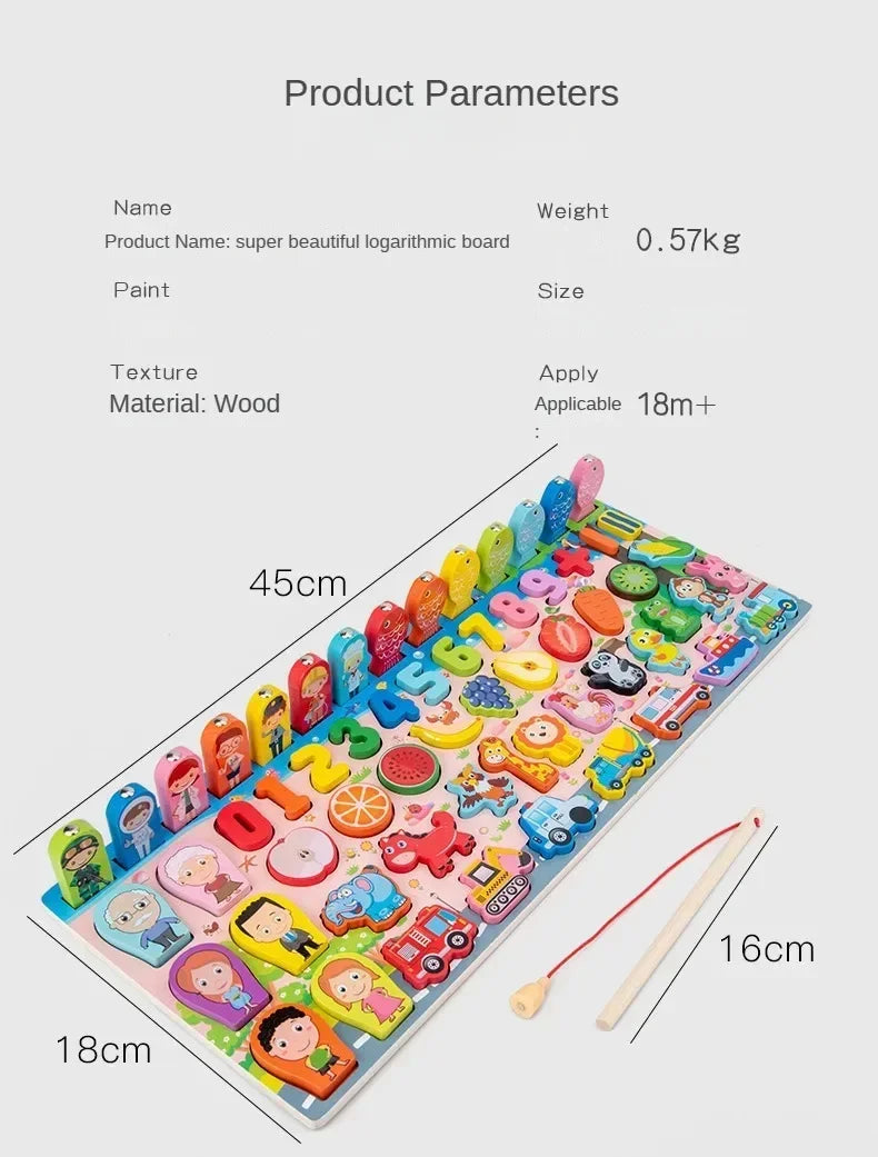 Montessori Toys Wooden Number Puzzle Sorting For Toddlers Shape Sorter Counting Fishing Game Educational Math Stacking Block