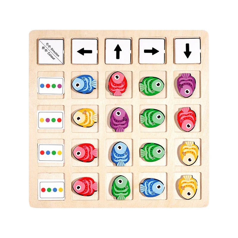 Children's Wooden Montessori Toys Kids Logical Thinking Training Direction Color Cognition Educational Battle Battle Board Game