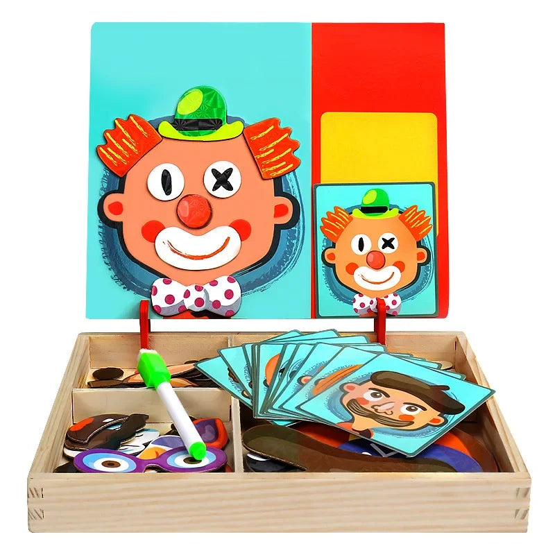 Magnetic 3D Puzzles for Kids Montessori Games Educational Toys for Children Blackboard Whiteboard Drawing Wooden Jigsaw Puzzle