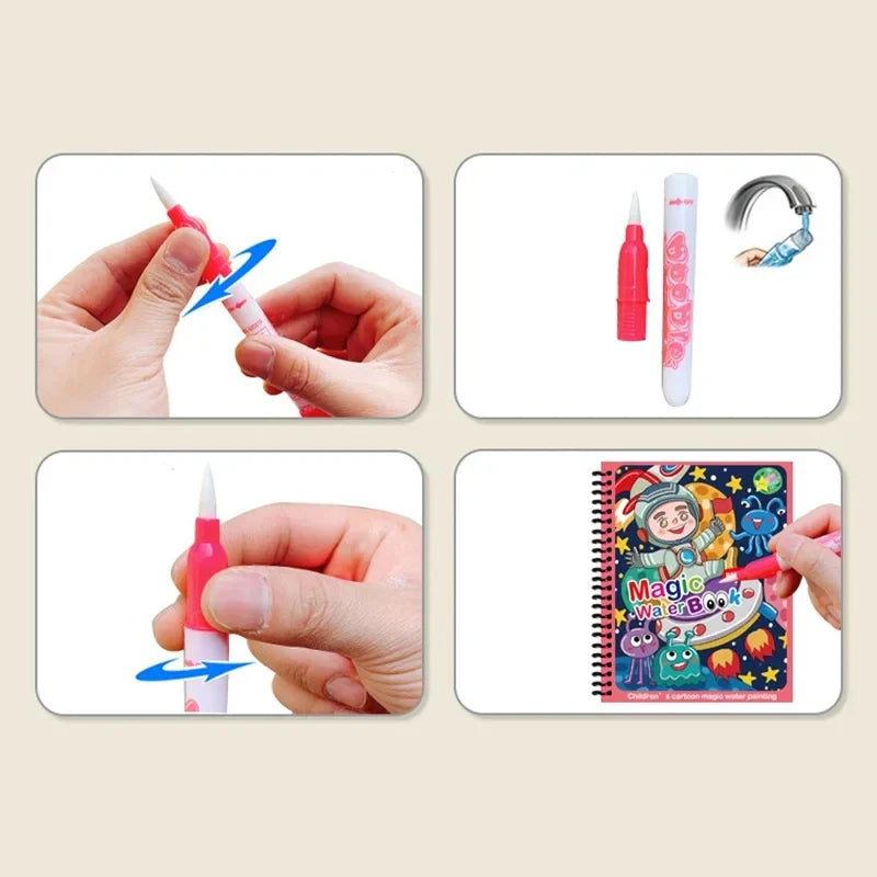 1 Book+1 Pen Reusable Coloring Book Water Painting Book Sensory Early Education Puzzle Drawing Toys