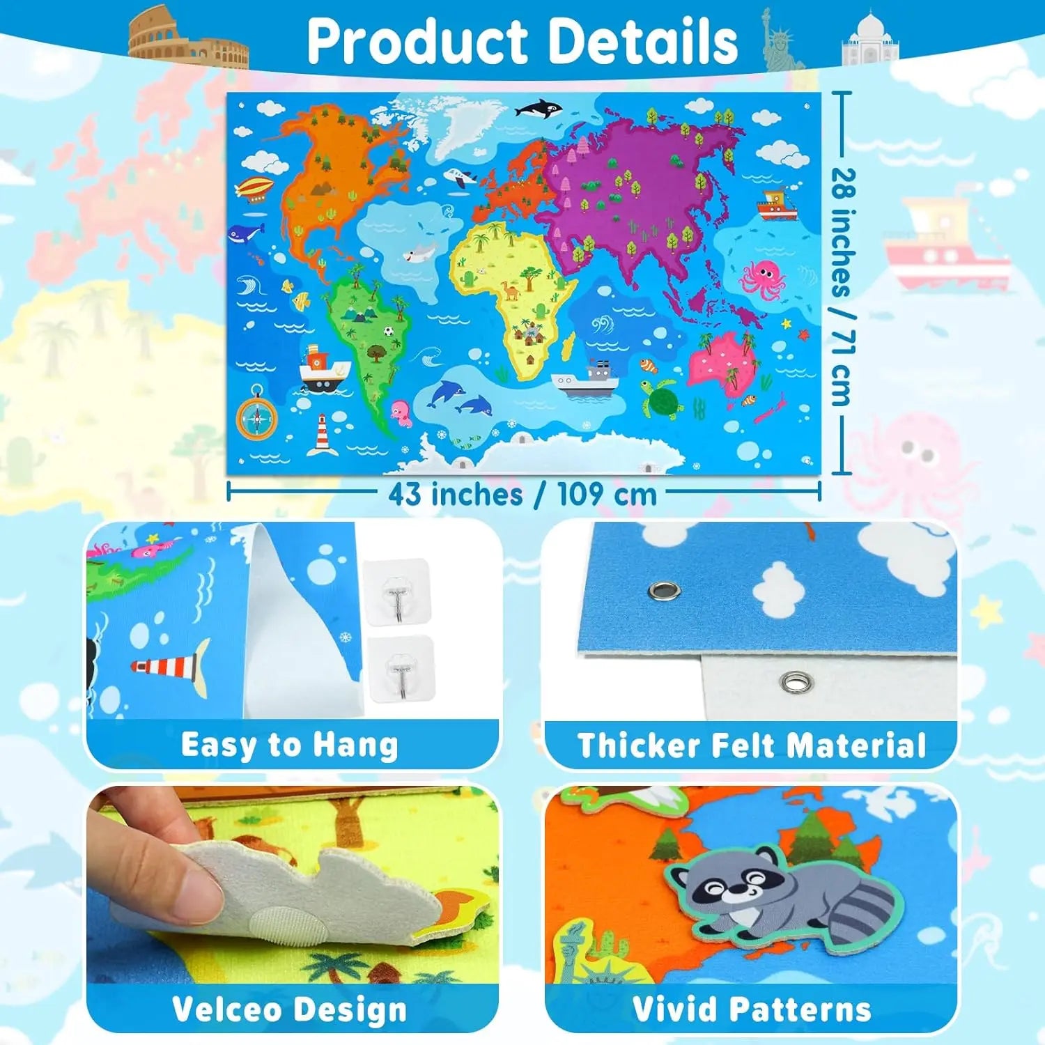 Zoom Animal Felt Story Board Montessori Early Learning Toy Themed Storytelling Flannel Toys Interactive Game Wall Hanging Gifts