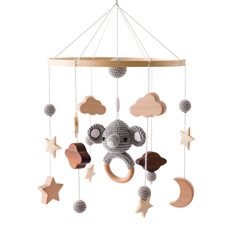 Baby Wooden Bed Bell Cartoon Rabbit Mobile Hanging Rattles Toy Hanger Crib Mobile Bed Bell Wood Toy Holder Arm Bracket Kid Gifts