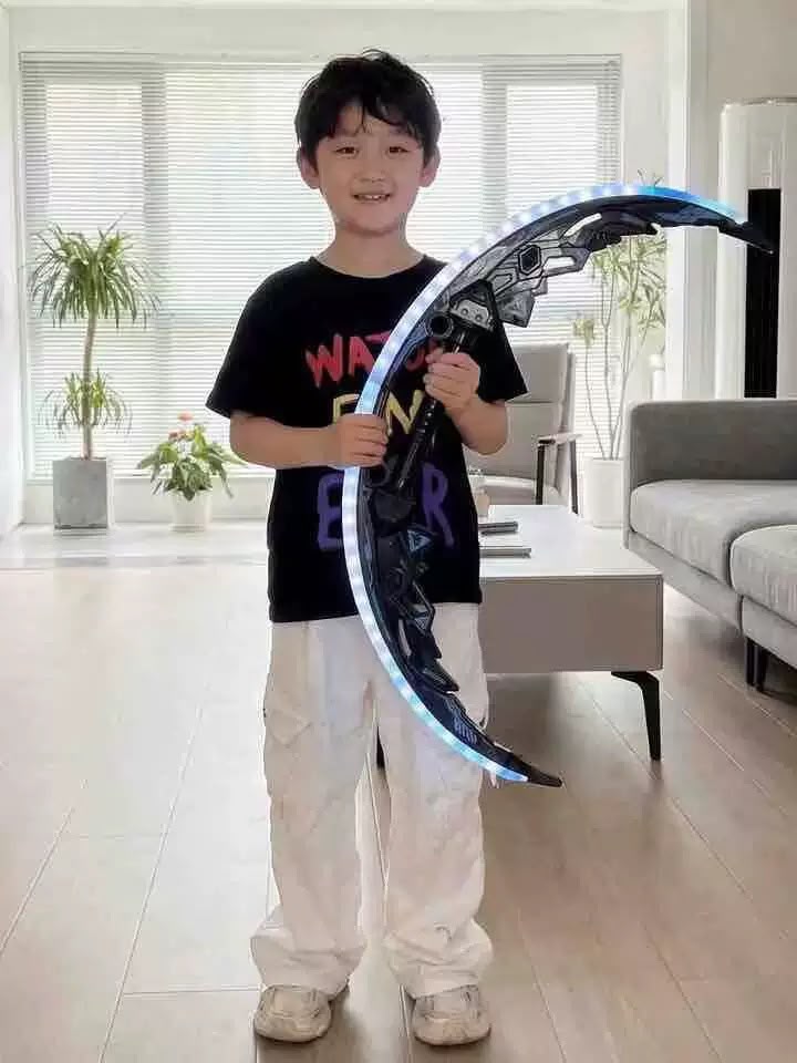 Full Moon Scythe Colorful Glowing Light Sword Double-Bladed Transforming Sound Effect Laser Sword Children's Toy Children's Day Gift